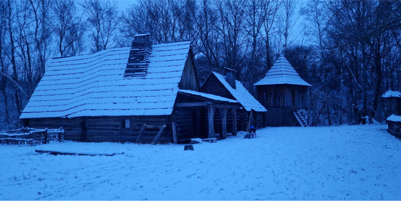 Skanzen v ziměZimní pohled,který neomrzí